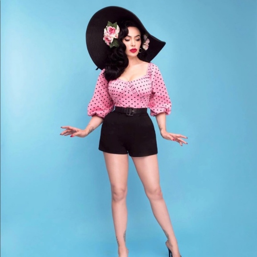 New Micheline Pitt Pink Palace Playsuit Polka Dot NWat pinup unique vintage